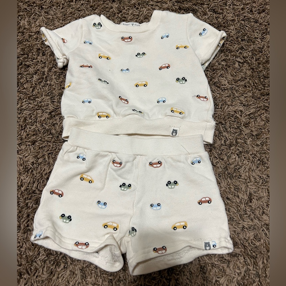 Kids Matching Set with Car Print - Cream